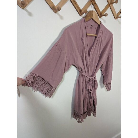 Honest in Ivory Mauve Bridal Bridesmaid Lace Hemmed Robe - Size L/XL - Picture 2 of 5